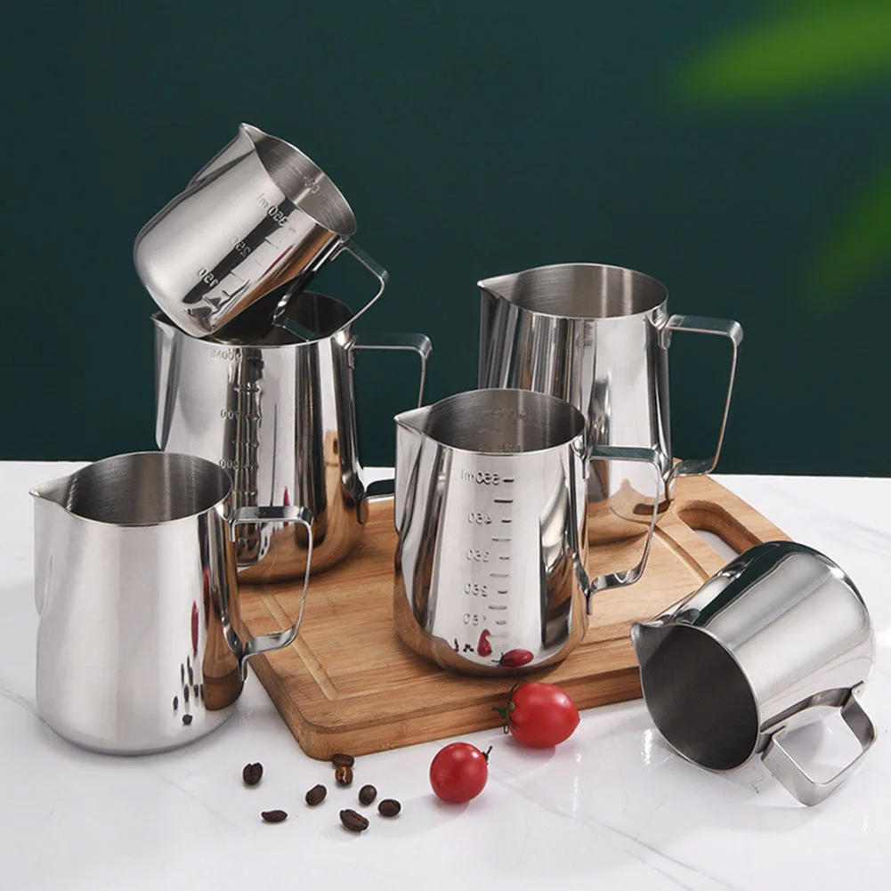 

Milk Frothing Pitcher Stainless Steel Cup with Scale Milk Frother Jug Espresso Barista Craft Latte Cappuccino Coffee Cream Cups