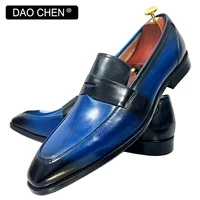luxury brand mens loafers slip on shoes genuine leather elegant mens dress casual shoes black blue office wedding mens shoes