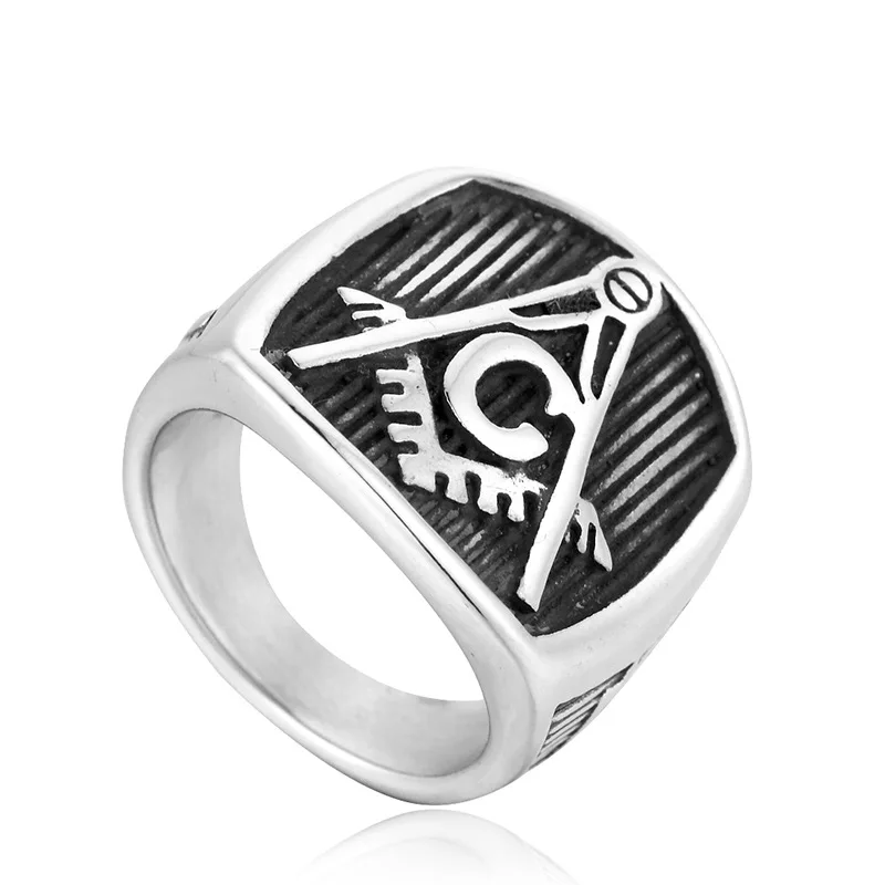 

Punk Freemasonry Men Stainless Steel Ring Vintage Gothic Party Promise Finger Rings Luxury Jewelry Valentine Wholesale Lots Bulk