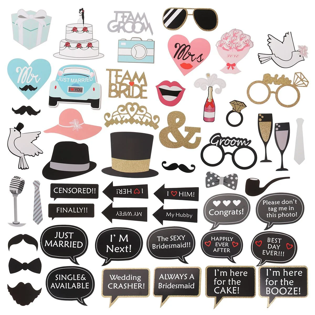

53pcs Wedding Party Photobooth Props Beard Lips Party Decorations Camera Cocktail Photo Booth Props