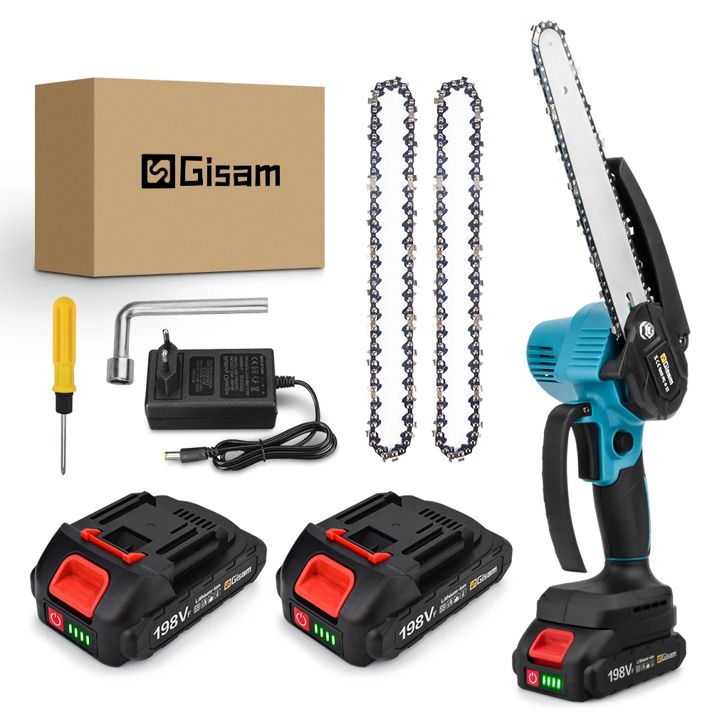8 Inch Electric Chainsaw Extra Chain 198VF Brushless Rechargeable Battery Variable Speed Woodworking Power Tools For Makita 18V