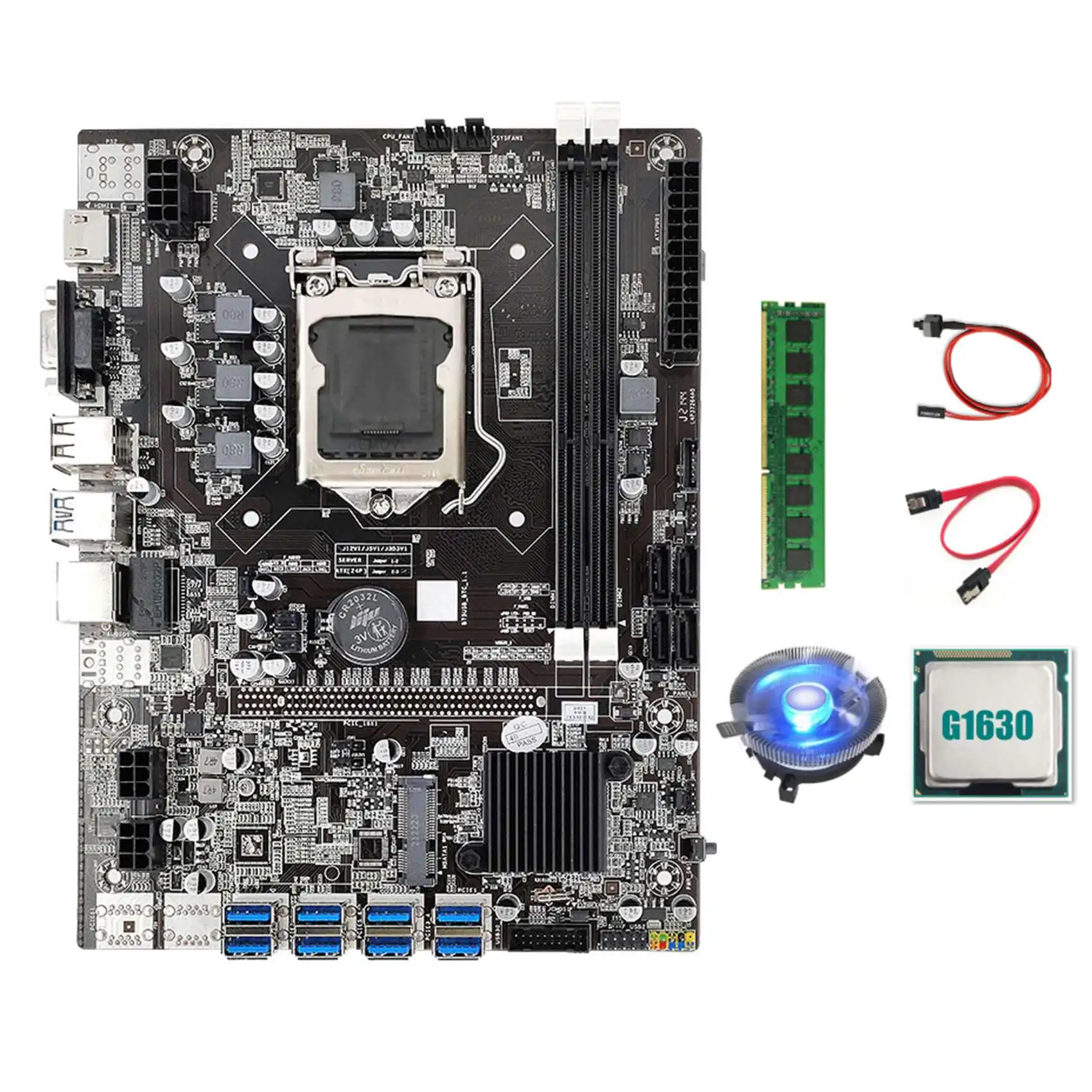 

Материнская плата B75 BTC Miner 8xusb + G1630 CPU + DDR3 4G 1333 МГц ОЗУ + вентилятор охлаждения процессора + кабель SATA + кабель переключения