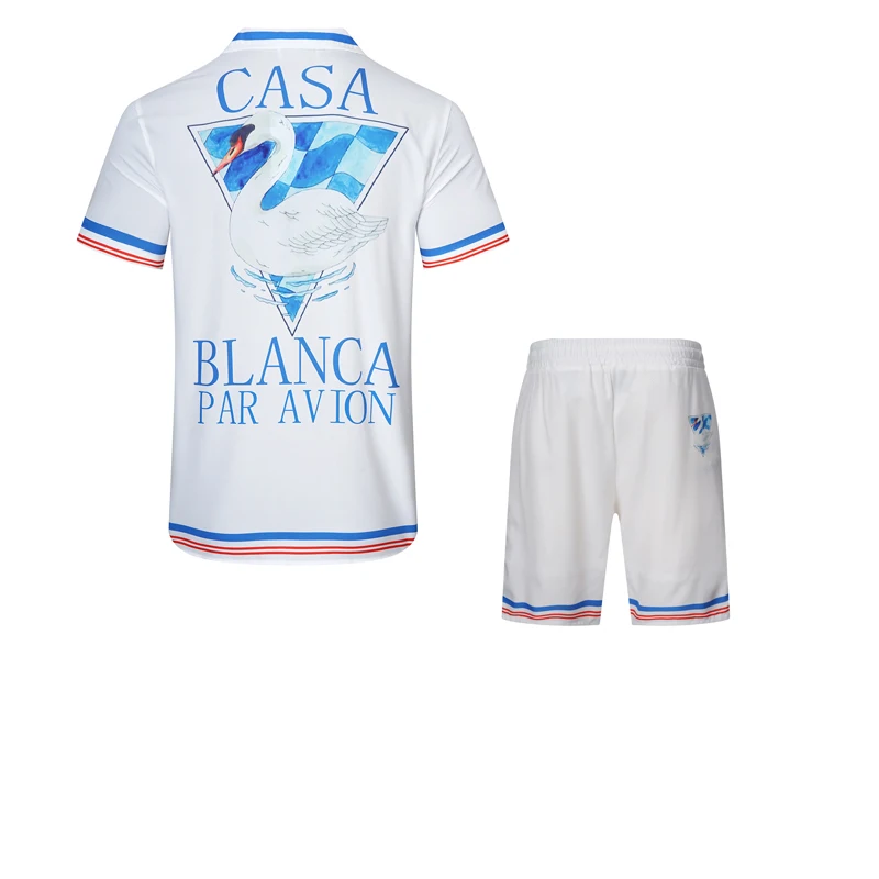 Multi Versions Casablanca Mesh Shorts Shirts Thin Silk Fabric Set Summer Men Women Hawaiian Beach Surf Club Suit