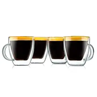 

Double Wall Insulated Cups - 4pcs 5.2 oz High Borosilicate Glass Sweat Free Mugs Clear Drinkware for Hot/Cold Drinks, Coffee, Es