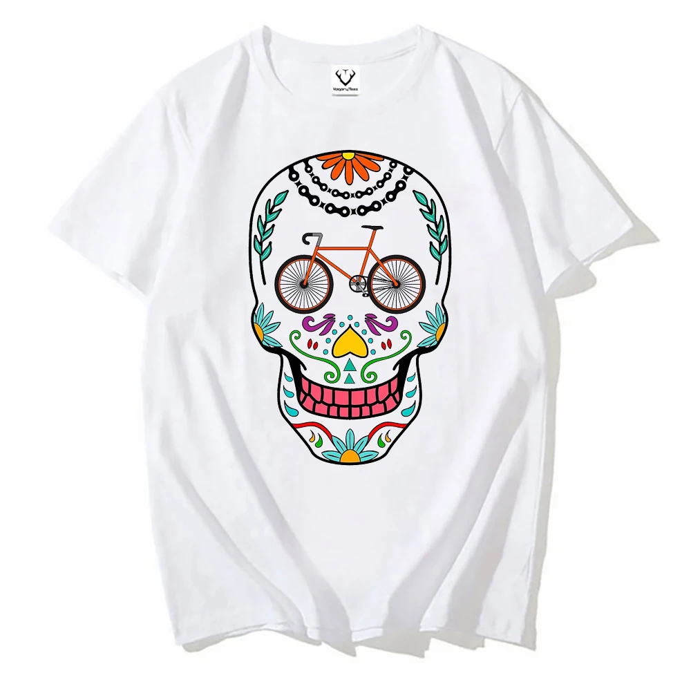 

Футболка VagaryTees, уличная одежда, мужская футболка с графическим рисунком в виде сахарного черепа, дорожного велосипеда, Мужская Летняя Повсе...