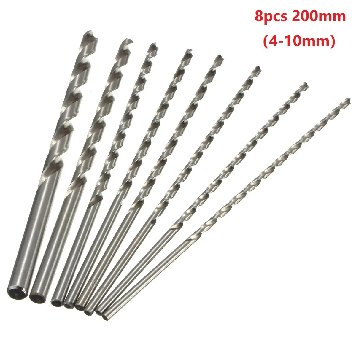 

Сверло из быстрорежущей стали, диаметром 4/4, 2/4, 5/5/5,2/6/8/10 мм, Длина 200 мм, 8 шт.