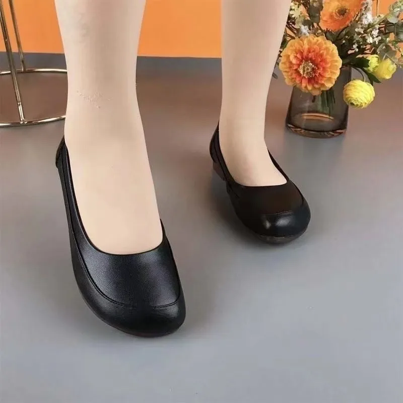 

Women Ladies Soft Leather Ballet Flats Foldable Roll-up Shoes Brief Square Toe Grandma Shoes Woman Street 2-ways Retro Moccasins