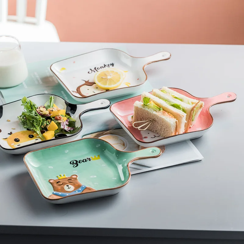 

Japanese-style cartoon single handle bakeware fruit plate cute oven plate household ceramic tableware children's dish dumpling p