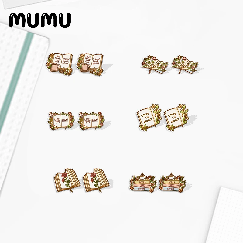 

2023 New Floral Books Acrylic Stud Earring Flower Book Handmade Earrings Resin Epoxy Jewelry Gifts Friend