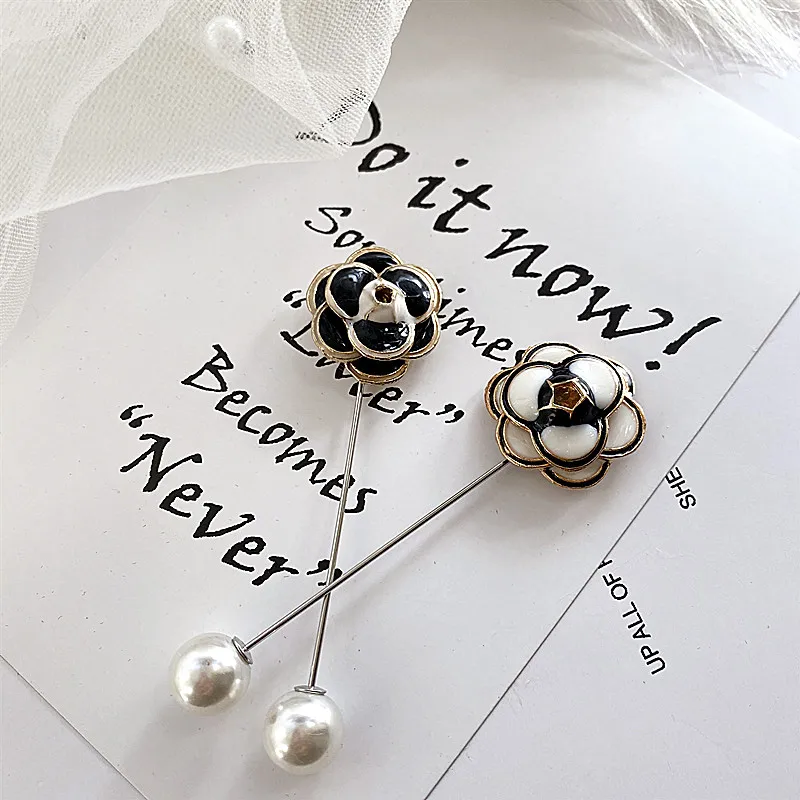

Camellia pin brooch Black White Flower Rose Pearl Female Brooches Accessories
