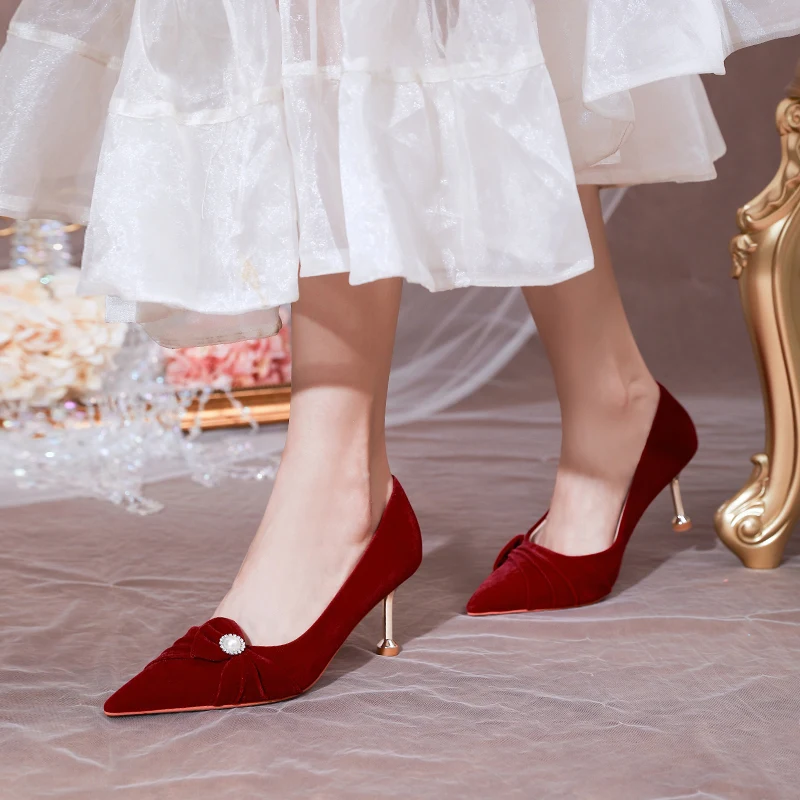 Женские замшевые туфли-лодочки винно-красные туфли на высоком каблуке-шпильке