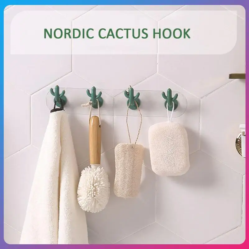 

Adhesive Sticky Mount Hanger Rack Hook Wall Door Hanger Hook Coat Cabinet Towel Hook Multi-functional Cactus Hooks Durable