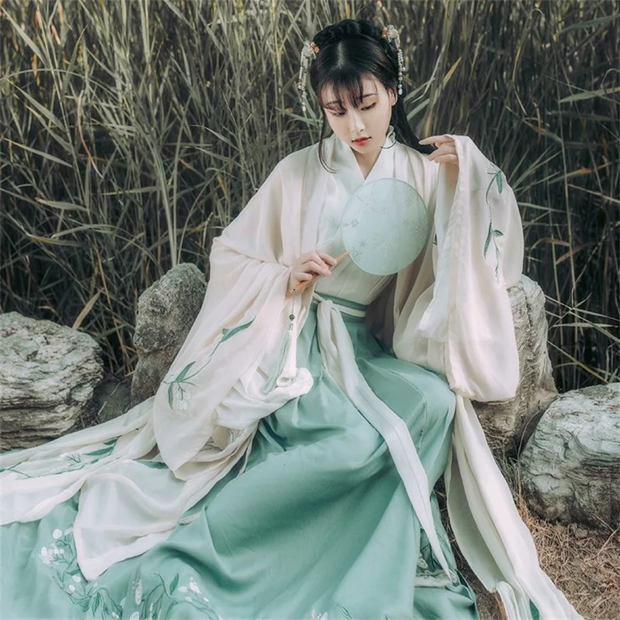Hanfu женские скрещенные воротники с широкими рукавами китайский костюм для