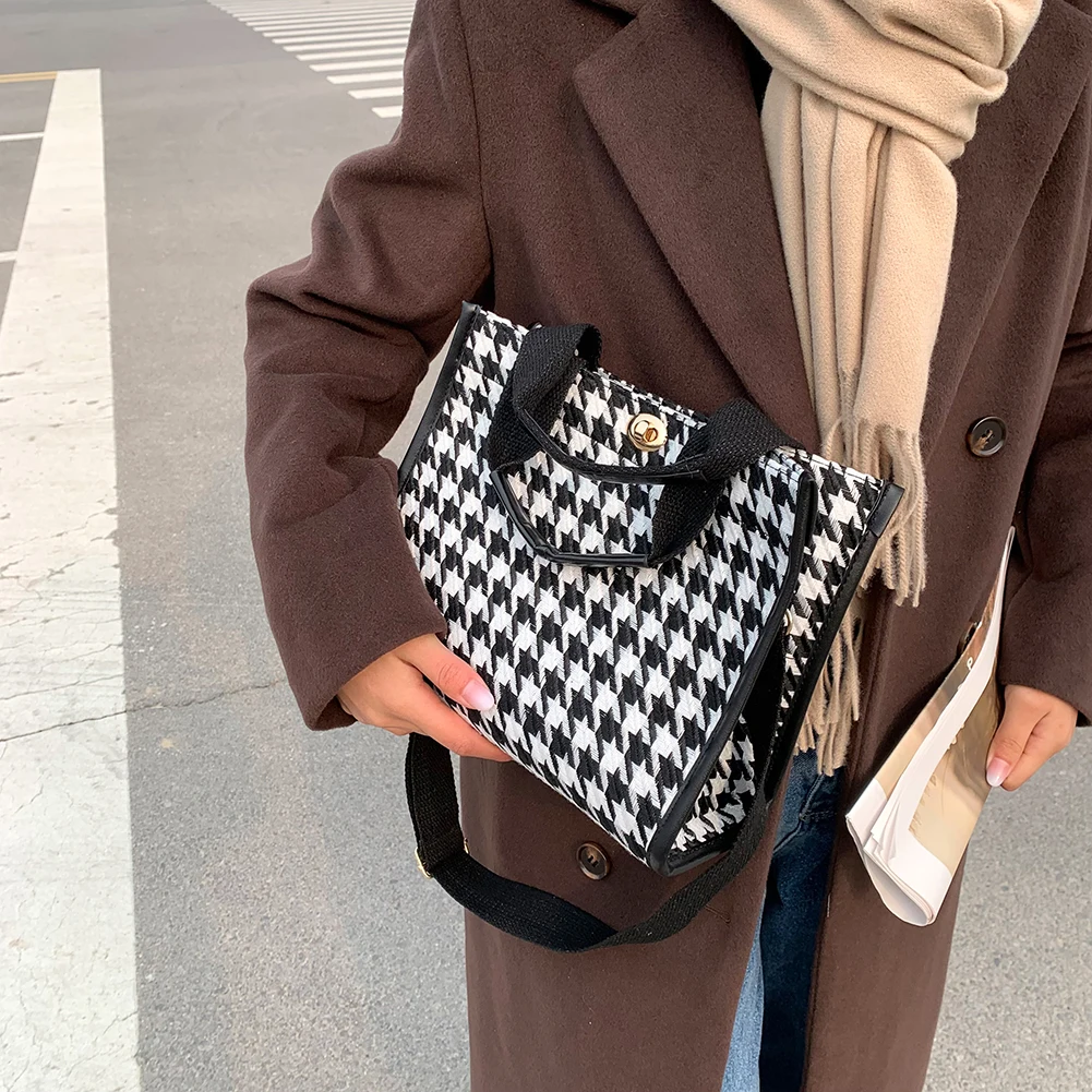 

Women Knitting Fabric Houndstooth Shoulder Bag Lady Hit Color Handbags Small Square Messenger Bag Lady Shoulder Handbags