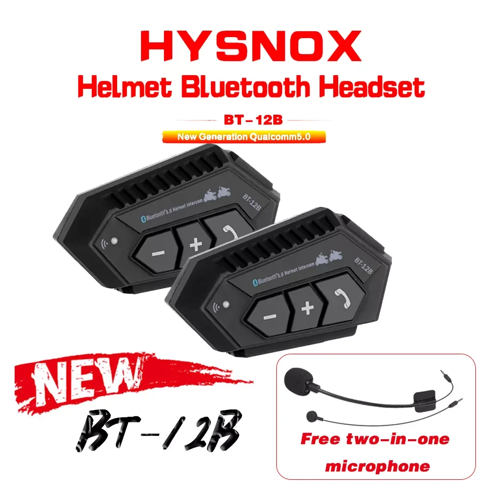 

BT-12B Motorcycle Helmet Intercom Bluetooth5.0+EDR-compatible Headset Noise Reduction USB charging One Drag Two Function