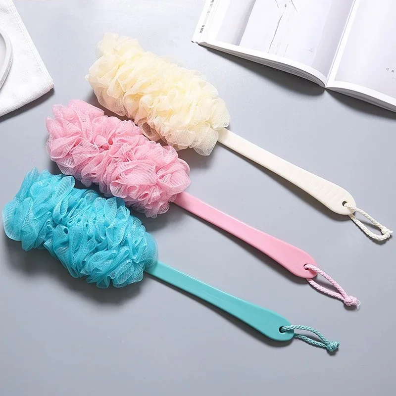 

Fashion New Long Handle Hanging Soft Mesh Back Body Bath Shower Scrubber Brush Sponge For Bathroom Hot Sale Shower Brush