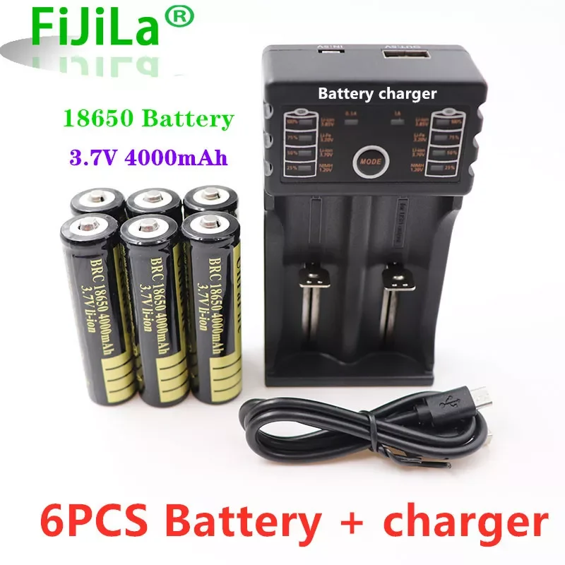 

NEW 2022 New 18650 battery 3.7V 4000mAh rechargeable liion battery with charger for Led flashlight batery litio battery+ Charger