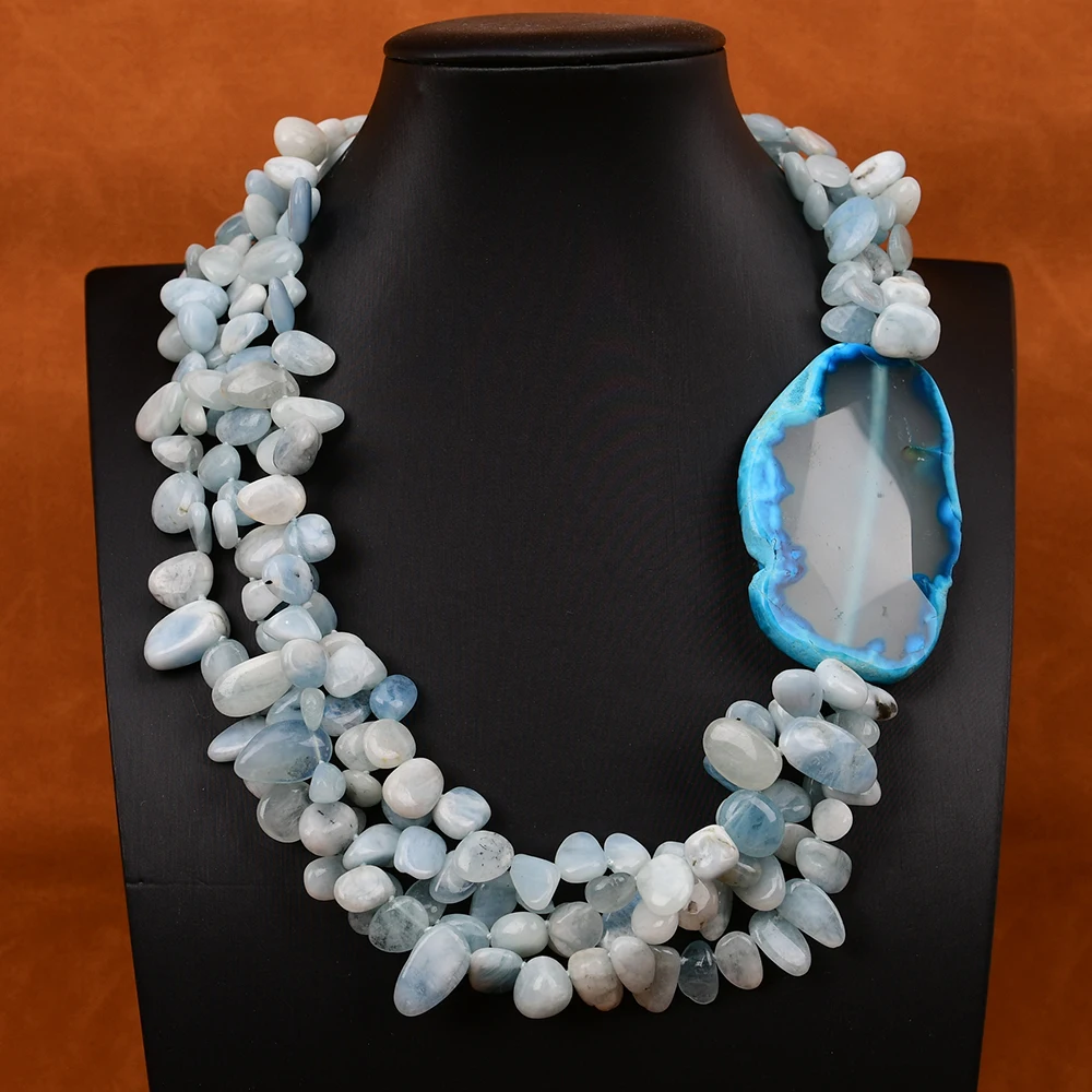 Женское Ожерелье с аквамарином редкие натуральные драгоценные камни 20 дюймов 4
