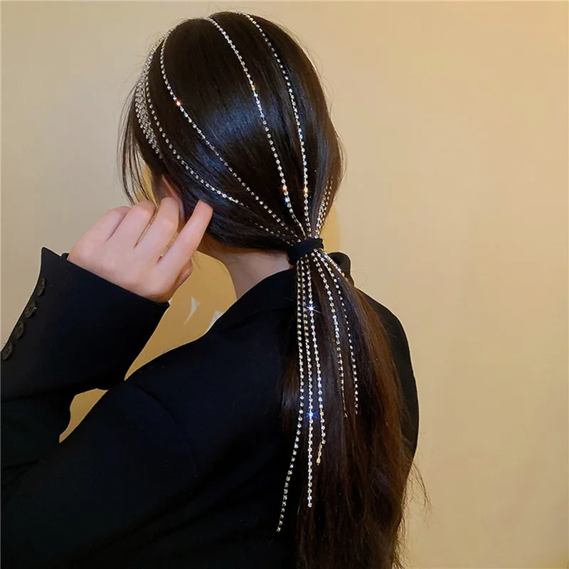 

2023 New Fashion Long Tassels Multilayer Hair Hoop Contracted Elegant Luxury Crystal Headband Hairpin Restoring Ancient Ways