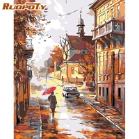 ruopoty oil painting by numbers for adults autumn street landscape picture by number hand painted home decoration 60x75cm