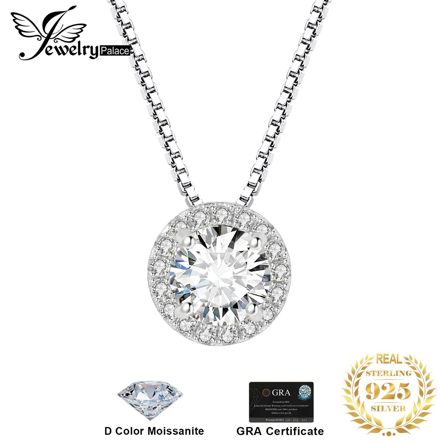 JewelryPalace настоящий муассанит D цвет 1 карат круглый стерлингового серебра 925 пробы