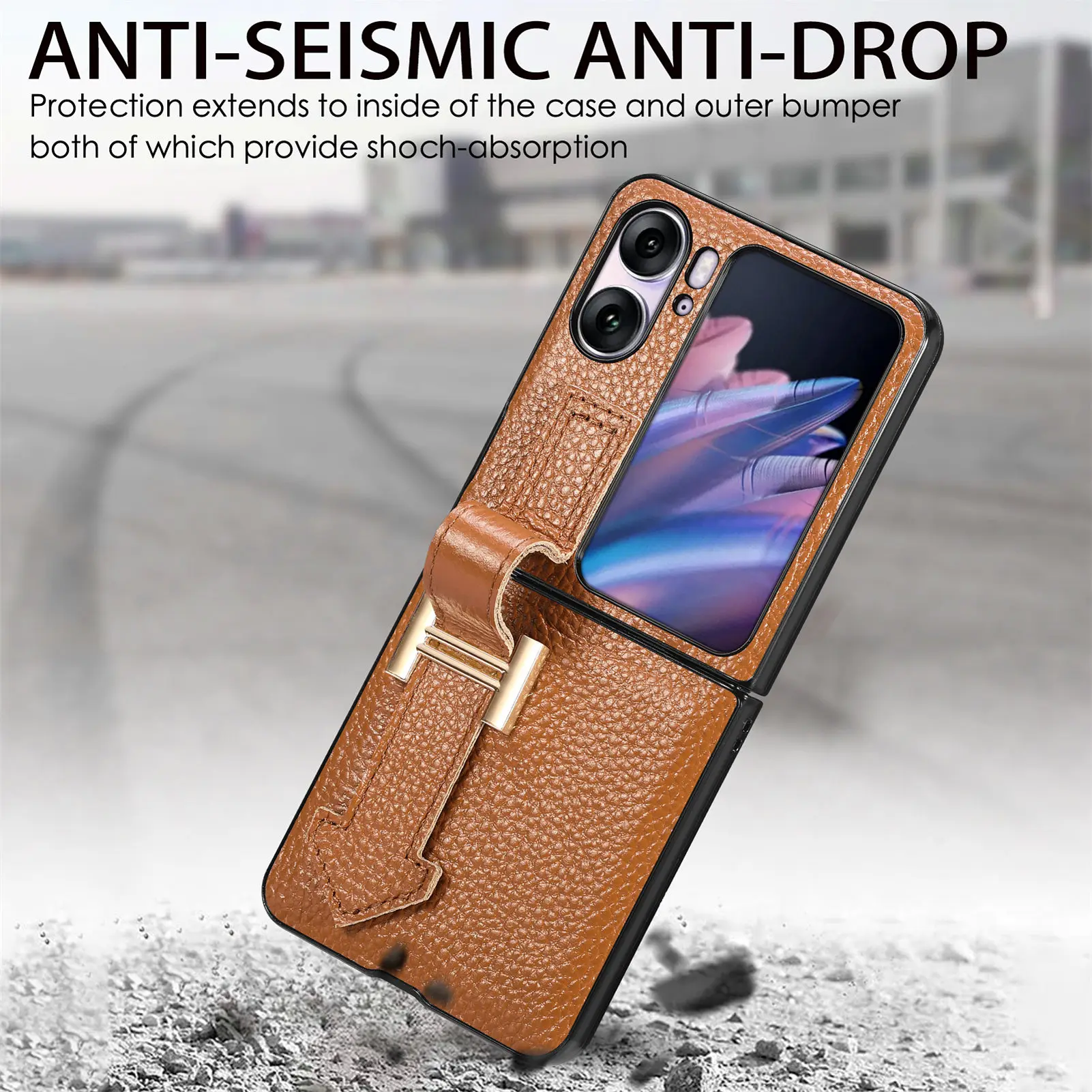 Флип-чехол для Oppo Find N2 противоударный тонкий кожаный ремешок флип-чехол телефона