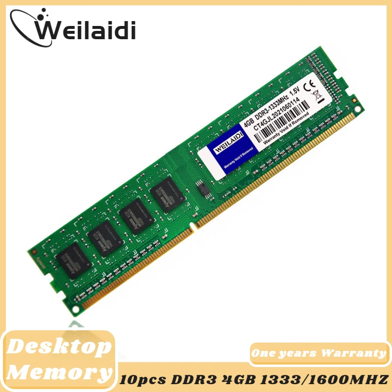 

Weilaidi Memory Ram 10 Pcs Or 20pcs Lot Ddr3 4gb 1333mhz Pc3-10600 Dimm Desktop 240 Pins 1.5v Non Ecc Single 8 Chips Wholesale