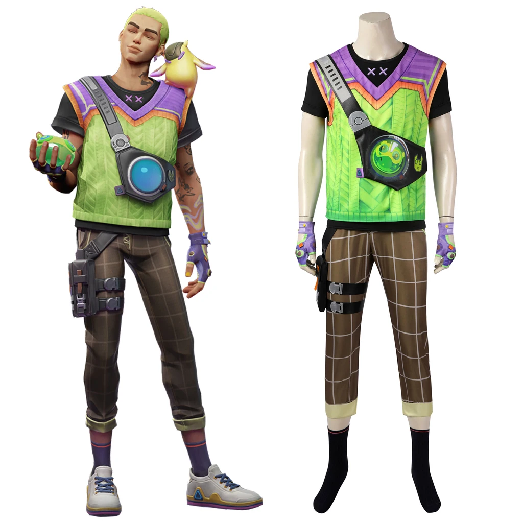 

Костюм для косплея агента валорант Гекко, маскировка на Хэллоуин, костюм геккона, нарядное платье для вечеринки, мужской жилет, брюки, аксессуары, костюм