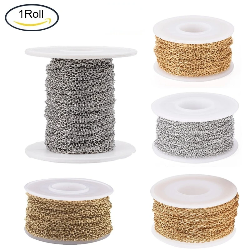 

NBEADS 10m/roll 2.5x2x0.5mm 304 Stainless Steel Cable Chains Soldered with Spool Golden Jewelry making