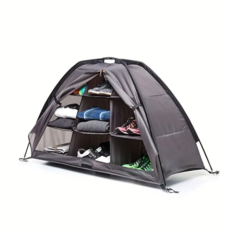 

Outdoor Storage Cabinet, Camping Shoe Cabinet, Nylon Foldable 9 Grids Storage Tent Camping Equipment