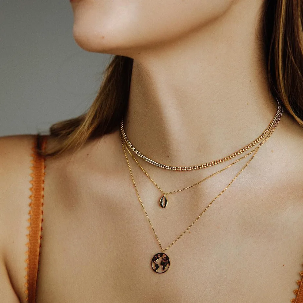 

European and American Clavicle Chain Fashion Women's Bohemian Style Retro Map Necklace Pendant Multi-layer Necklace Jewelry