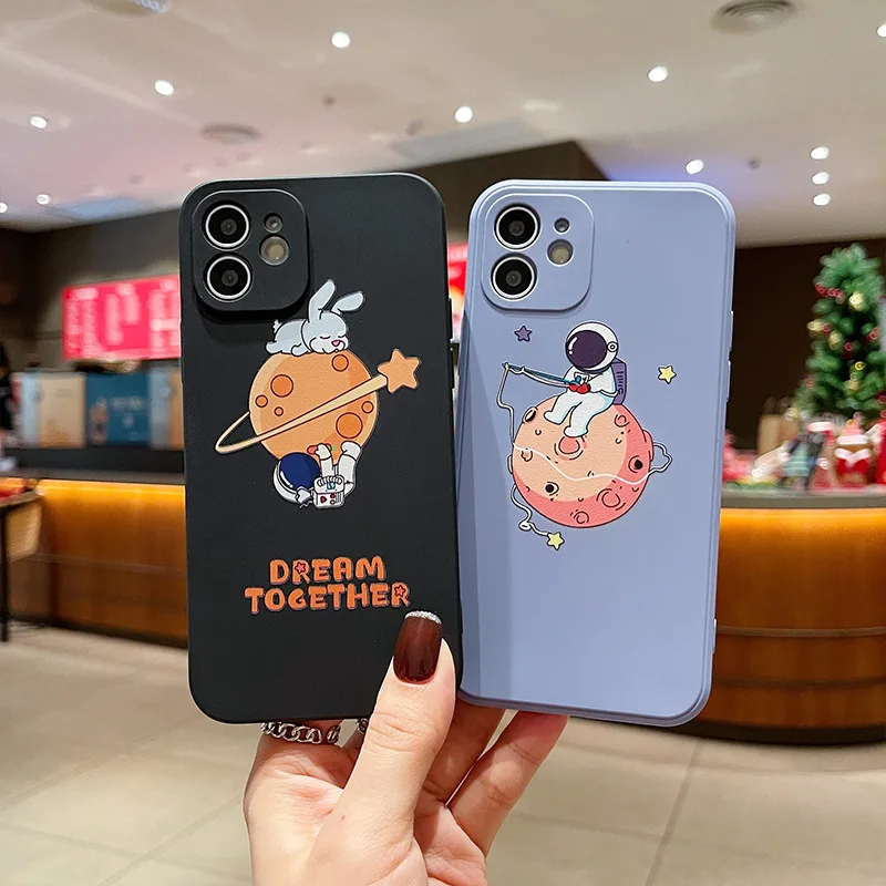 

Planet Astronaut Case For iPhone 12 11 13 11Pro 6 7 8 12mini XR XS 12Pro MAX SE 2020 13 Pro Color shell Cartoon Soft TPU Funda
