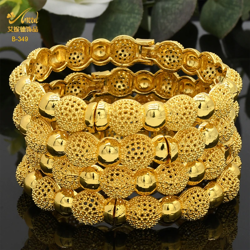 

ANIID Indian Bangles For Women 24K Gold Plated Ball Dubai Bracelet Wedding Hawaiian Charm African Jewelry Wholesale Gifts