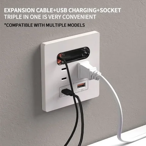 Панель настенной розетки 86 типа с PD USB-C мощностью 20 Вт и портами USB-A |   Выдвижной кабель длиной 80 см для быстрой зарядки iPhone/Android ​