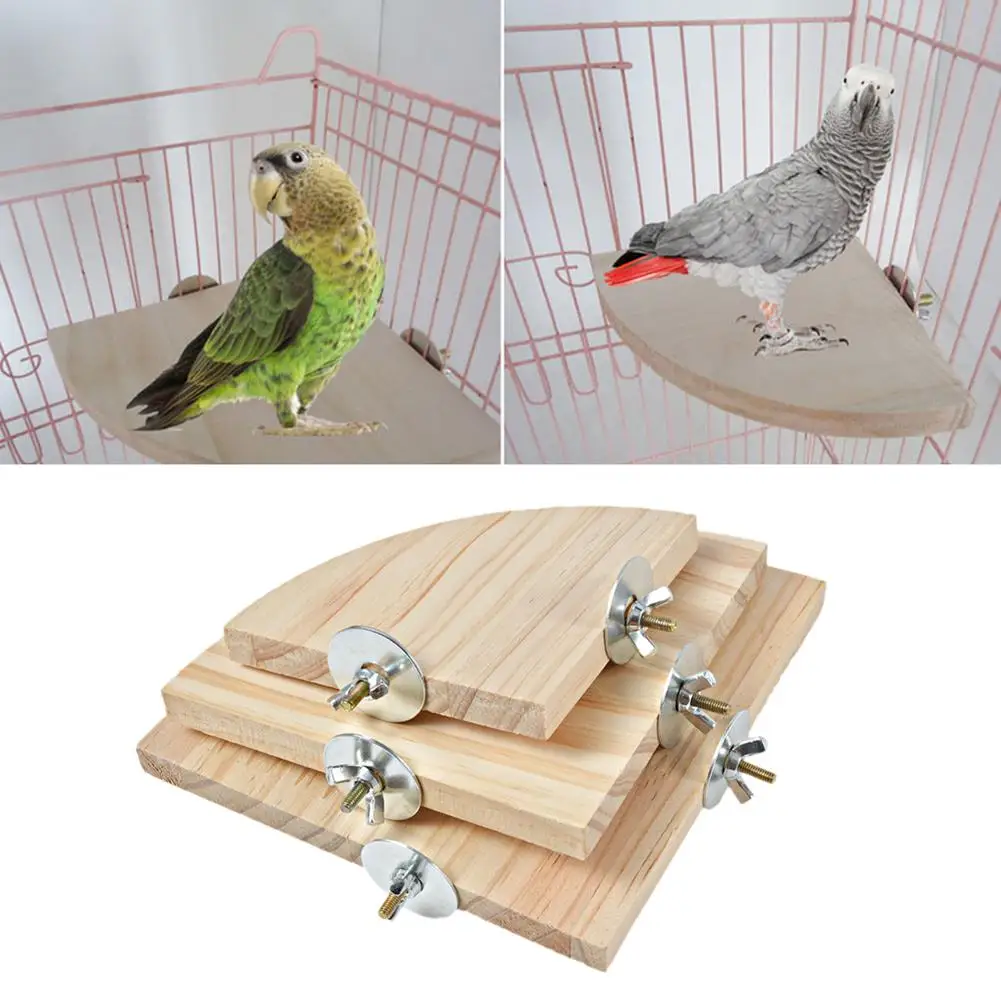 

Wooden Platform Stand Rack Fan-shaped Perches Bird Cage Toys For Hamster Parrot Chinchilla Squirrel 3 Sizes Pet Station Board