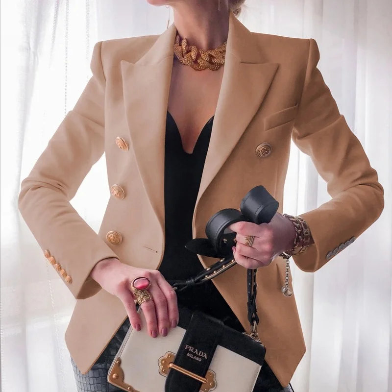 Double Breasted Blazer Coat Autumn Elegant Solid Slim Long Sleeve Female Suit Jacket Women Blazer Office Ladies Blazer Outwear