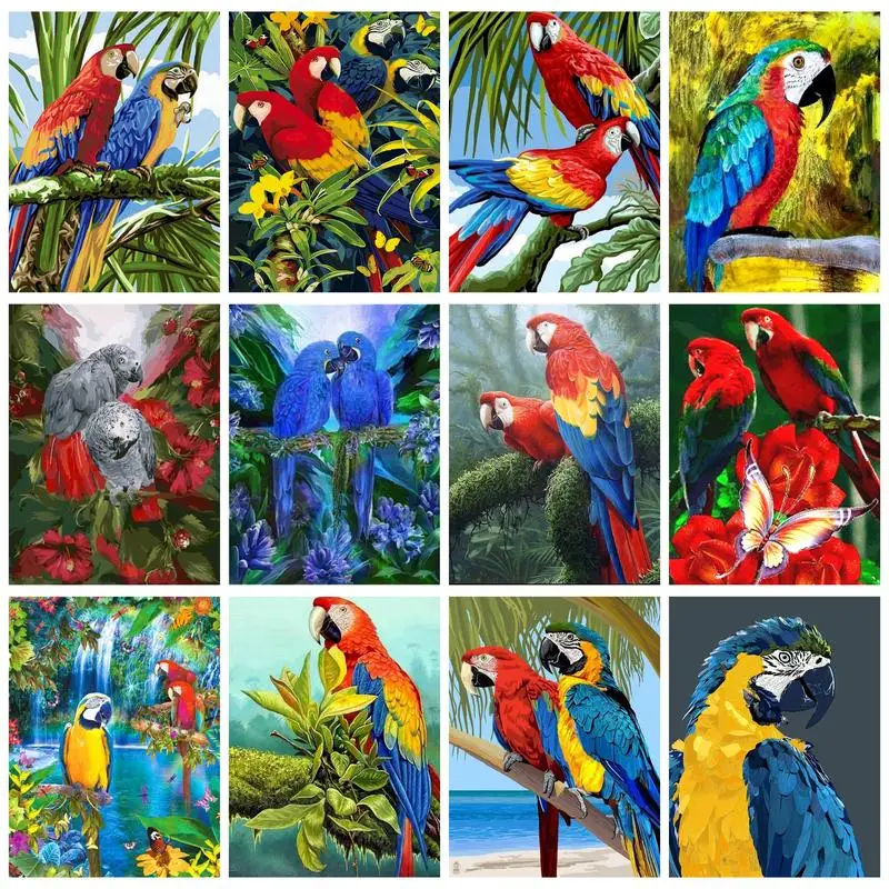 

RUOPOTY Modern Painting By Numbers On Cavas Parrots Drawing By Numbers Wall Decors Diy Gift Animal Adults Crafts Handpainted