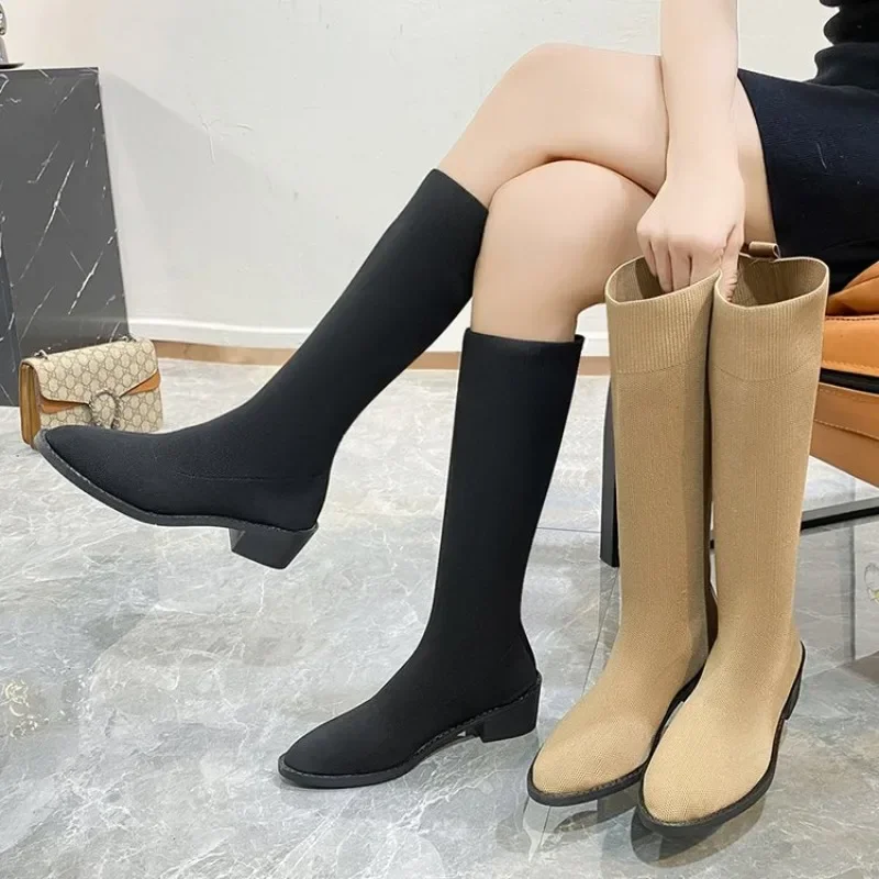 Женская модель осень-зима 2024 обувь на платформе с острым носком эластичные