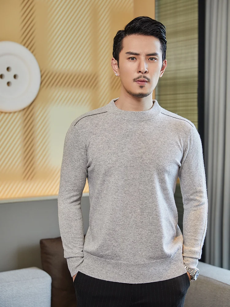 

LHZSYY 100% Pure Merino Wool Knitted Jumpers 2022 New Arrival 4Colors Man Sweater Solid Color O-Neck Pullovers Long Sleeve Top