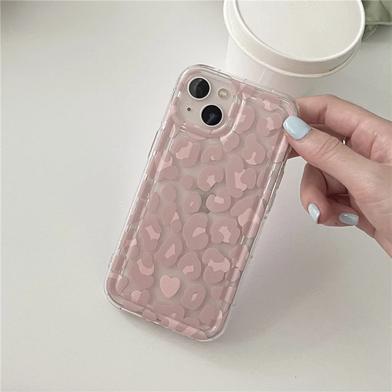 Розовый чехол с леопардовым принтом для IPhone 14 13 12 Mini прозрачный противоударный