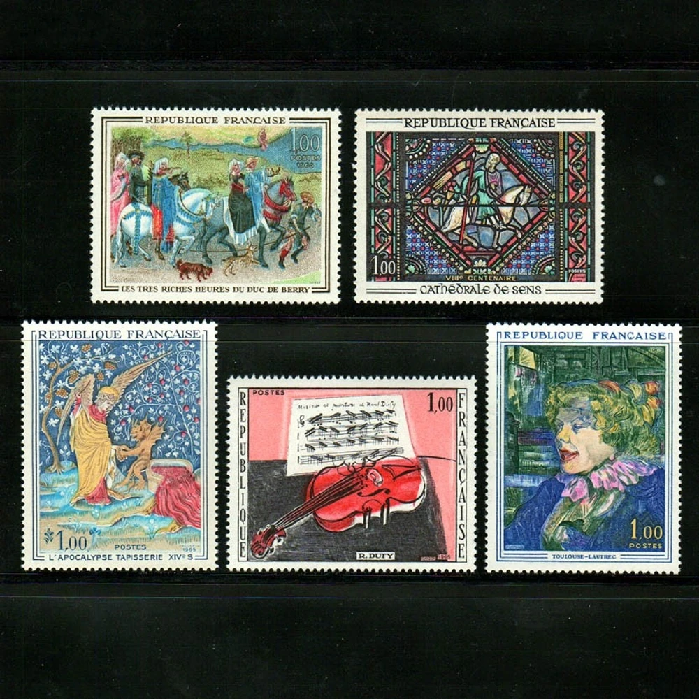 

5Pcs/Set New France Post Stamp 1965 Tapestry Painting Arts Engraving Postage Stamps MNH