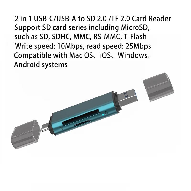 USB-концентратор для чтения карт Plug and Play USB-конвертер USB 2 в 1 устройство SD/TF