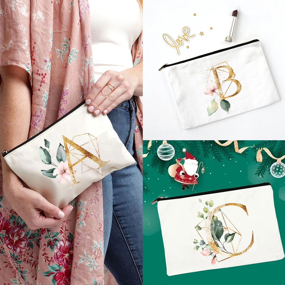 

Letter Flower Print Cosmetic Bags Bridesmaid Makeup Bag Bridal Party Make Up Bags Toiletries Organizer Pouch Ladies Clutch Gifts