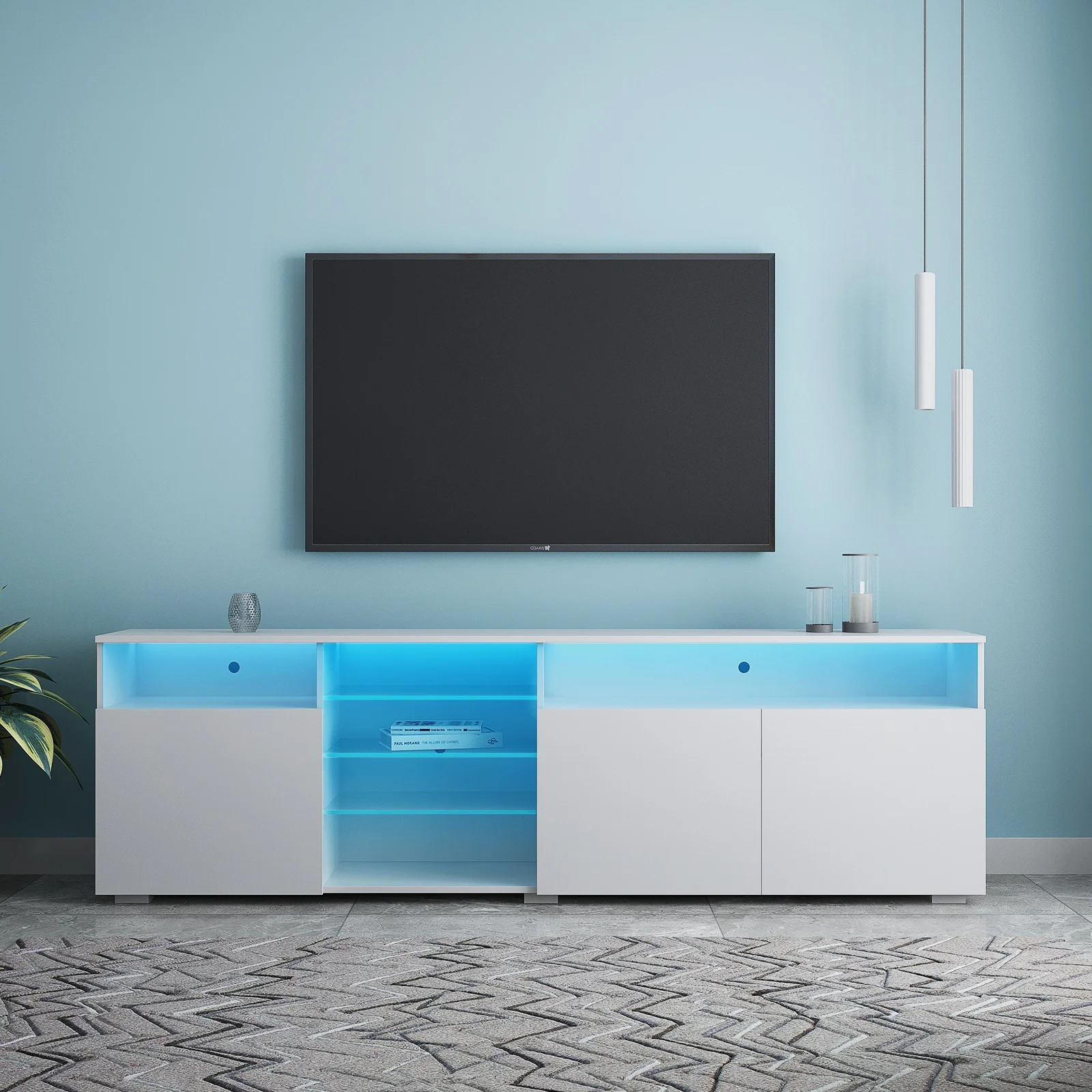 

TV Stand TV Cabinet TV Table Center Table Console High Gloss Doors Modern TV Stand LED to Put Dvd Router Books Ornament White