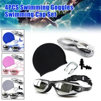 waterproof swimming cap bathing hat swimming glasses with earplugs nose clip protect ears suit anti fog eyewear set