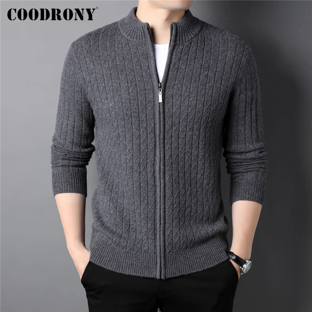 

Brand Tick Warm Winter Zipper Turtleneck Cardian Men Clotin Fasion Casual Casmere Merino Wool Sweater Coat C3148