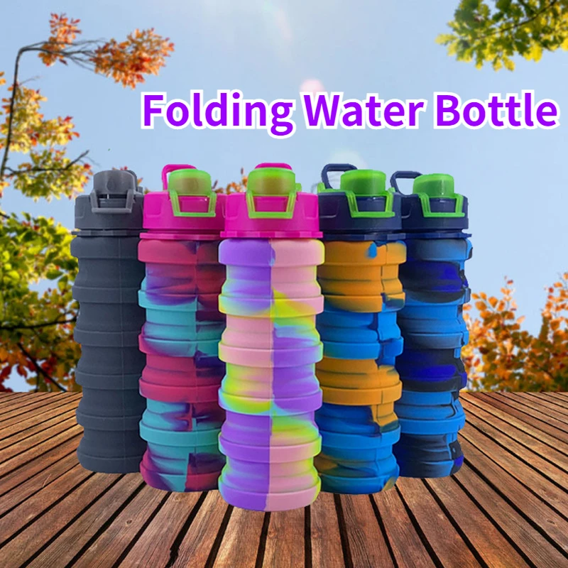 

Outdoor Portable Folding Bottle Camouflage Folding Water Bottle Sports Mountaineering Large Capacity Silicone Portable Cup