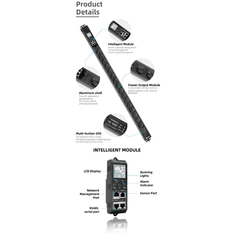 Однофазный трехфазный вертикальный PDU 32A длина по индивидуальному заказу
