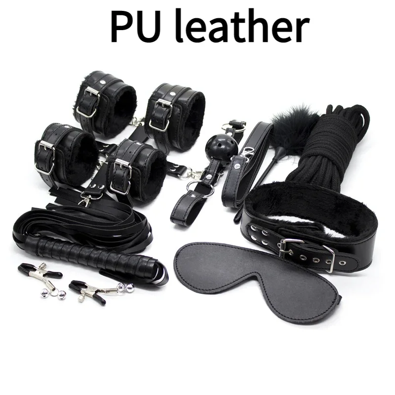 SM Секс-костюм БДСМ Черные метры Набор из десяти предметов Маска Плюшевые