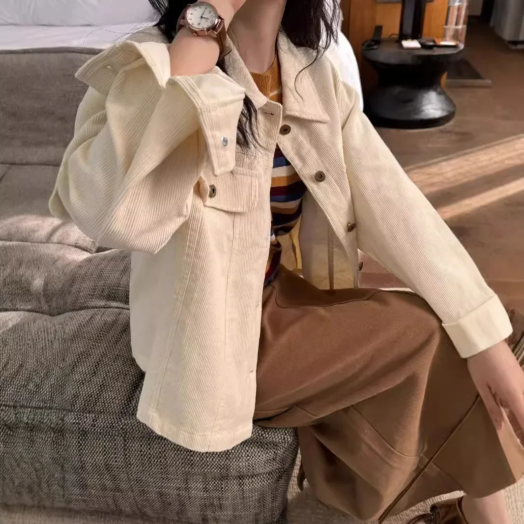 Тринадцать рядов осенний вельветовый топ свободная повседневная короткая